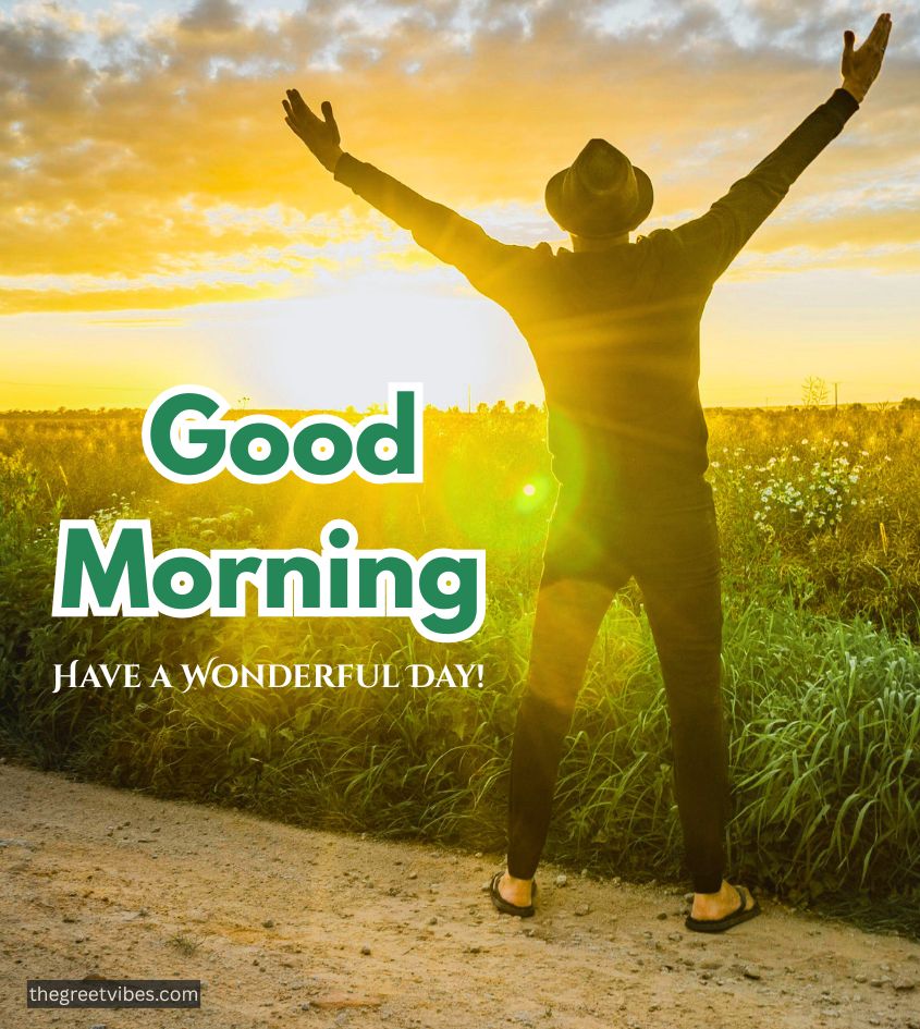 Sunrise Good morning greetings with Happy Man