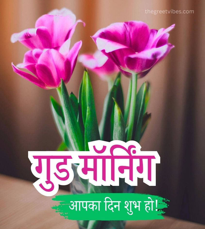 Hindi Good Morning Red Flowers or Phool Image