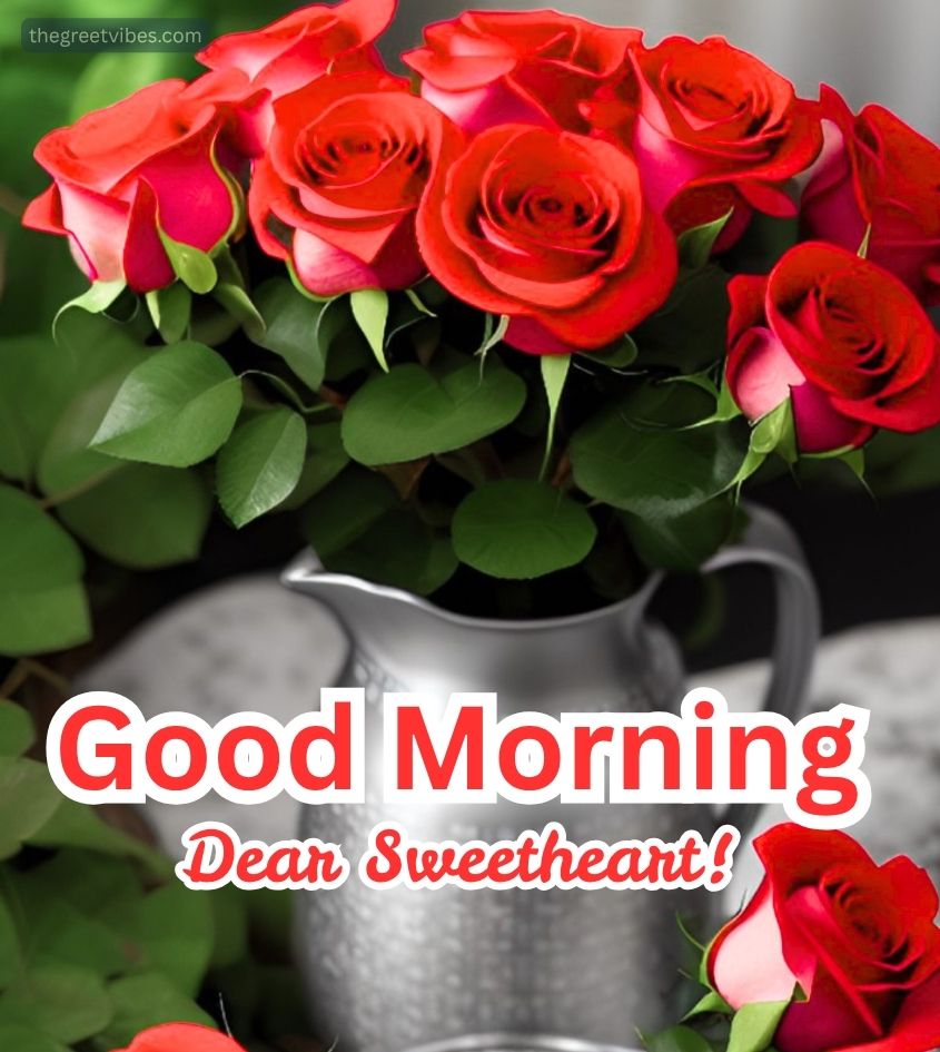 Sweetheart Good Morning Greetings with rose flower vase