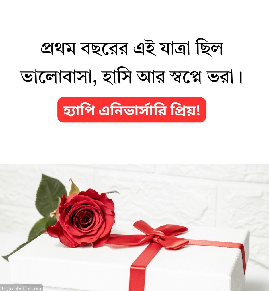 2 Line Love Anniversary Shayari in Bengali with Rose and Gifts