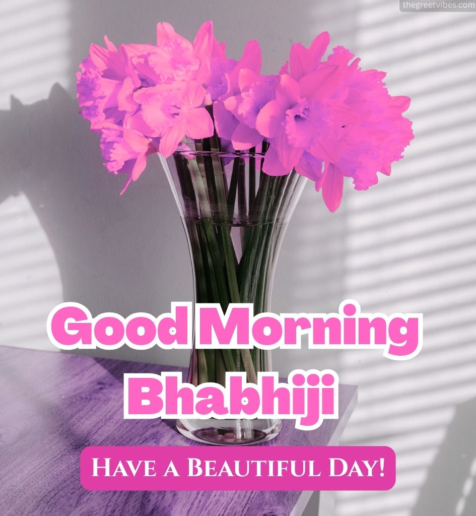 Good Morning Bhabhi Ji Images with Pink Flowers
